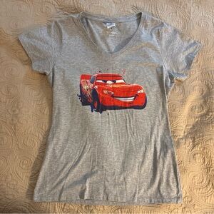 Port and Company Heather Gray V Neck Tee with Lighting McQueen Graphic